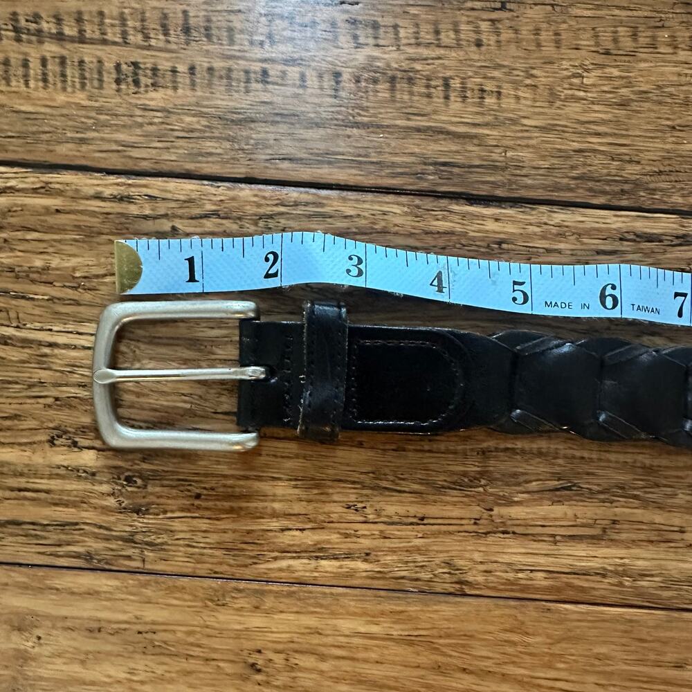 Vintage Structure Black Genuine Leather Braided Belt Mens Silver Buckle Size 38 - Picture 3 of 7
